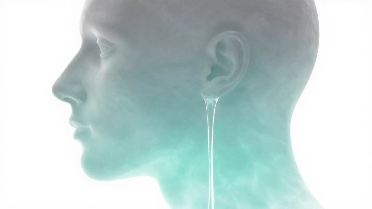 Umělecký obraz symbolizující odtok toxinů a úlevu od tlaku v hlavě.