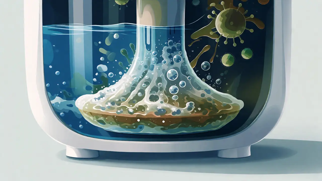 Ilustrace zanesené ultrazvukové membrány biofilmem